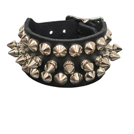BC185S-CON  1/2" SPIKE CONICAL  STUDDED 1 1/2" WIDE BUCKLE BRACELET
