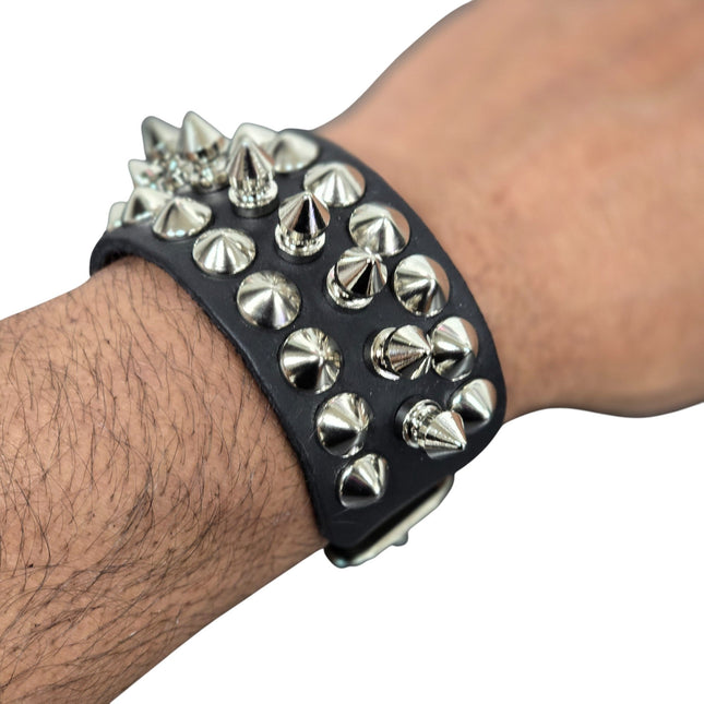 BC185S-CON  1/2" SPIKE CONICAL  STUDDED 1 1/2" WIDE BUCKLE BRACELET