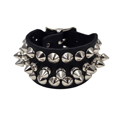 BC185S-CON  1/2" SPIKE CONICAL  STUDDED 1 1/2" WIDE BUCKLE BRACELET