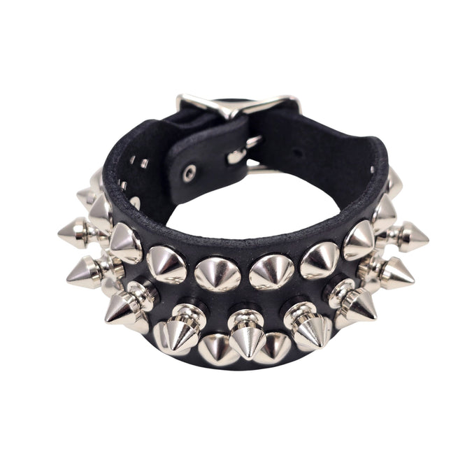 BC185S-CON  1/2" SPIKE CONICAL  STUDDED 1 1/2" WIDE BUCKLE BRACELET