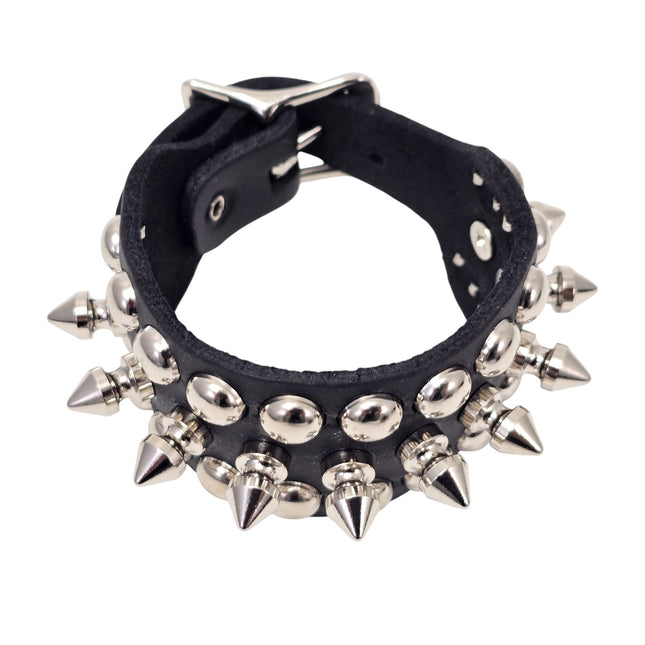 BC185S-RND  1/2" SPIKE ROUND STUDDED 1 1/2" WIDE BUCKLE BRACELET