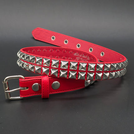 BT117M VEGAN 2 ROW STUDDED  FAUX LEATHER STITCHED PREMIUM BELT