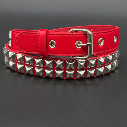 BT117M VEGAN 2 ROW STUDDED  FAUX LEATHER STITCHED PREMIUM BELT