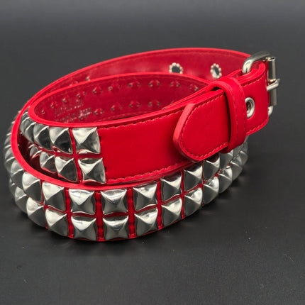 BT117M VEGAN 2 ROW STUDDED  FAUX LEATHER STITCHED PREMIUM BELT
