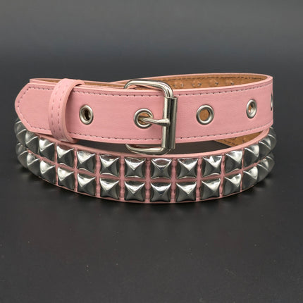 BT117M VEGAN 2 ROW STUDDED  FAUX LEATHER STITCHED PREMIUM BELT