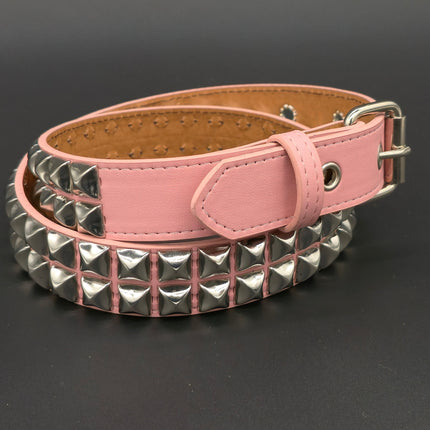 BT117M VEGAN 2 ROW STUDDED  FAUX LEATHER STITCHED PREMIUM BELT