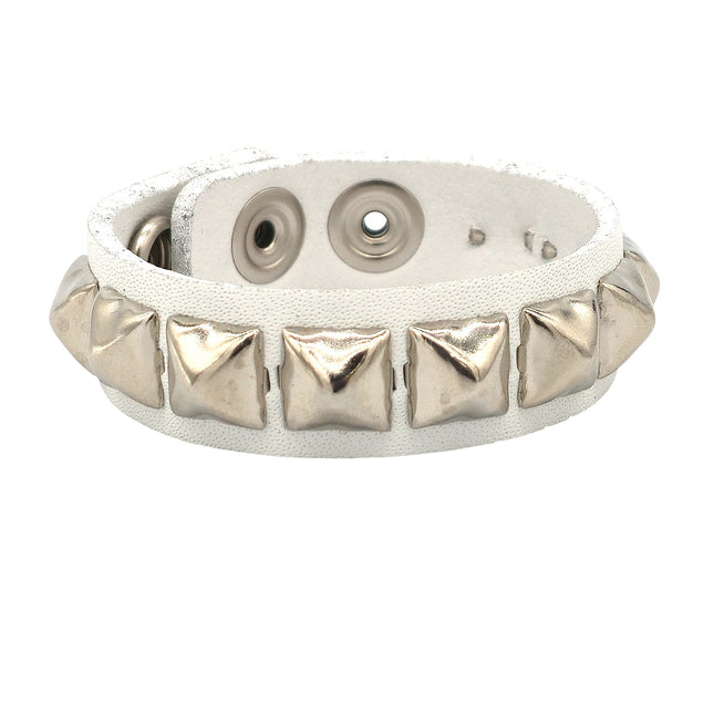 WHITE GENUINE LEATHER STUDDED  SNAP BRACELET