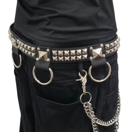 BT426 2 ROW PYRAMID STUD BELT WITH BIG DEE RING