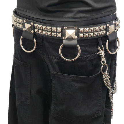 BT426 2 ROW PYRAMID STUD BELT WITH BIG DEE RING