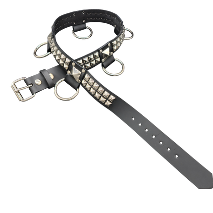 BT426 2 ROW PYRAMID STUD BELT WITH BIG DEE RING