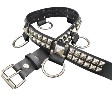 BT426 2 ROW PYRAMID STUD BELT WITH BIG DEE RING