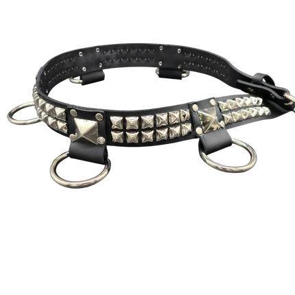 BT426 2 ROW PYRAMID STUD BELT WITH BIG DEE RING