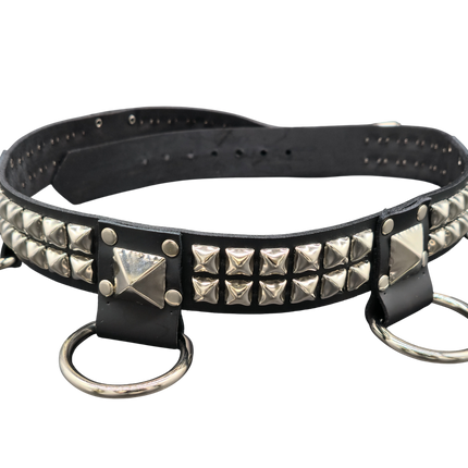 BT426 2 ROW PYRAMID STUD BELT WITH BIG DEE RING