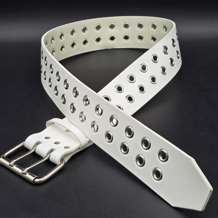 BT141WT WHITE LEATHER 2 1/2" WIDE BELT WITH EYELETS