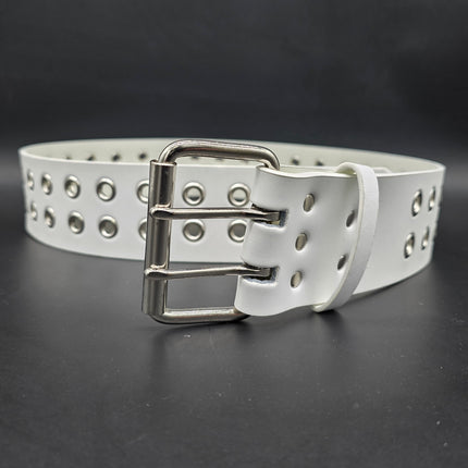 BT141WT WHITE LEATHER 2 1/2" WIDE BELT WITH EYELETS
