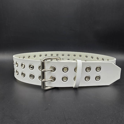 BT141WT WHITE LEATHER 2 1/2" WIDE BELT WITH EYELETS