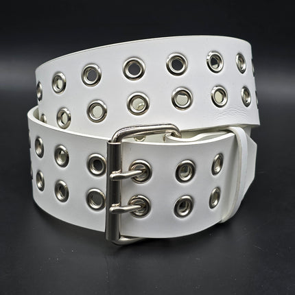 BT141WT WHITE LEATHER 2 1/2" WIDE BELT WITH EYELETS