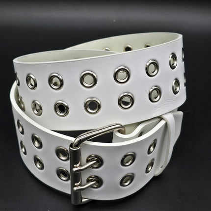 BT141WT WHITE LEATHER 2 1/2" WIDE BELT WITH EYELETS