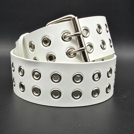 BT141WT WHITE LEATHER 2 1/2" WIDE BELT WITH EYELETS
