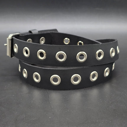 BT127 1 ROW GROMMET EYELET BLACK LEATHER BELT