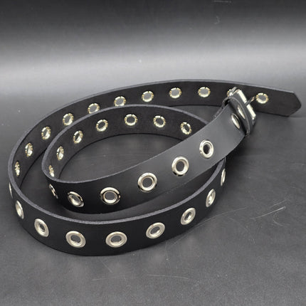 BT127 1 ROW GROMMET EYELET BLACK LEATHER BELT