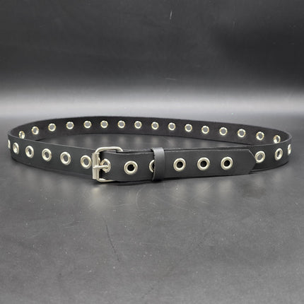 BT127 1 ROW GROMMET EYELET BLACK LEATHER BELT