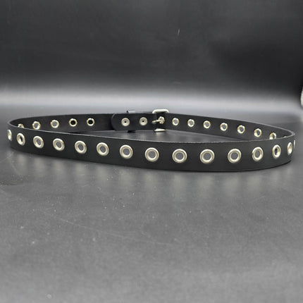 BT127 1 ROW GROMMET EYELET BLACK LEATHER BELT