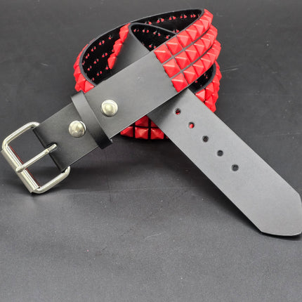 BT104-RS POWDER COATED RED PYRAMID STUDDED BELT