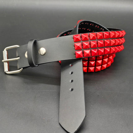 BT104-RS POWDER COATED RED PYRAMID STUDDED BELT