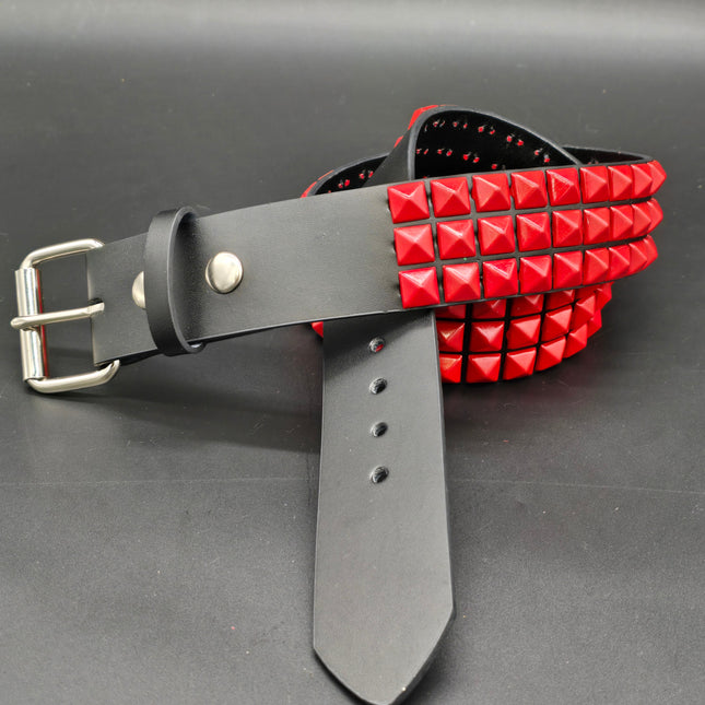 BT104-RS POWDER COATED RED PYRAMID STUDDED BELT