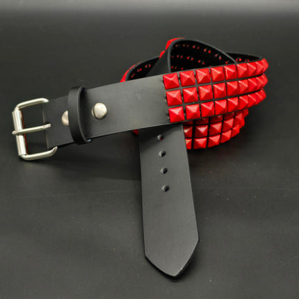 BT104-RS POWDER COATED RED PYRAMID STUDDED BELT