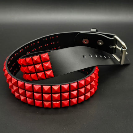 BT104-RS POWDER COATED RED PYRAMID STUDDED BELT