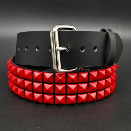 BT104-RS POWDER COATED RED PYRAMID STUDDED BELT