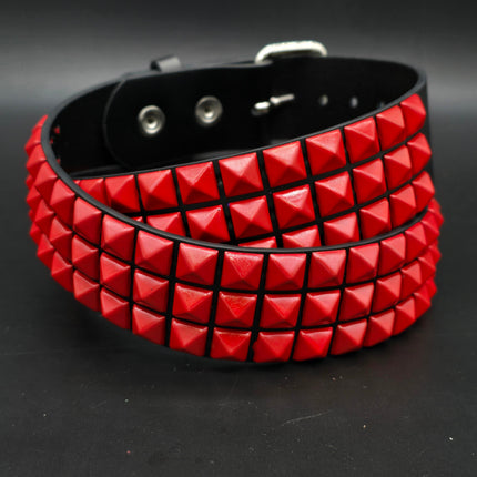 BT104-RS POWDER COATED RED PYRAMID STUDDED BELT