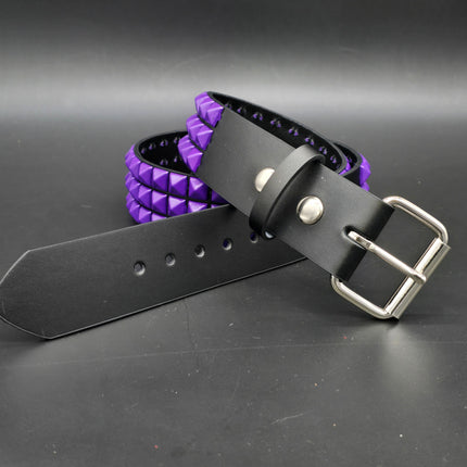 BT104-PPS POWDER COATED PURPLE PYRAMID STUDDED BELT