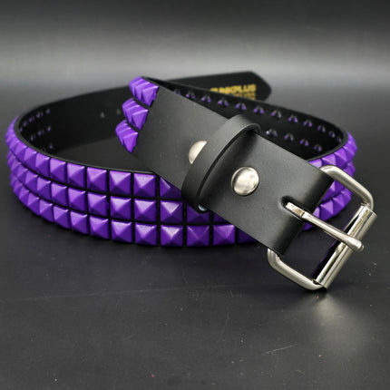 BT104-PPS POWDER COATED PURPLE PYRAMID STUDDED BELT