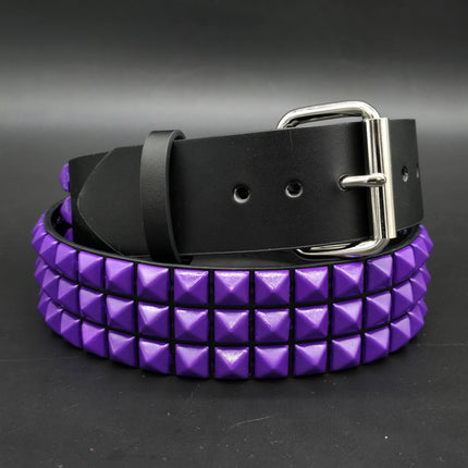 BT104-PPS POWDER COATED PURPLE PYRAMID STUDDED BELT