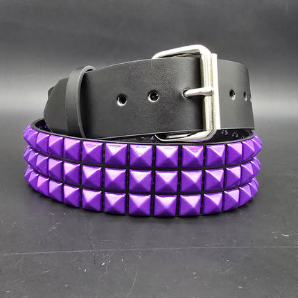 BT104-PPS POWDER COATED PURPLE PYRAMID STUDDED BELT