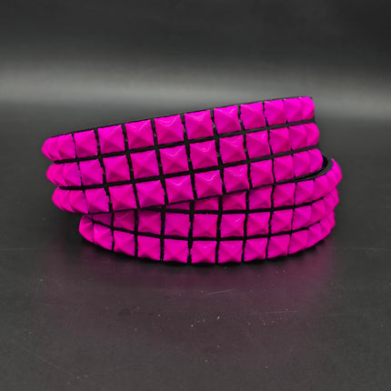 BT104-PS 3 ROW PINK PYRAMID STUDDED BELT, 1 3/4" WIDE