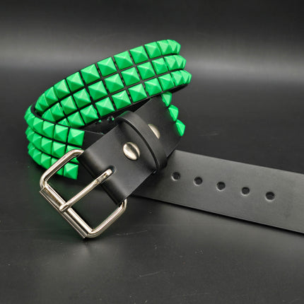BT104-GS POWDER COATED GREEN PYRAMID STUDDED BELT