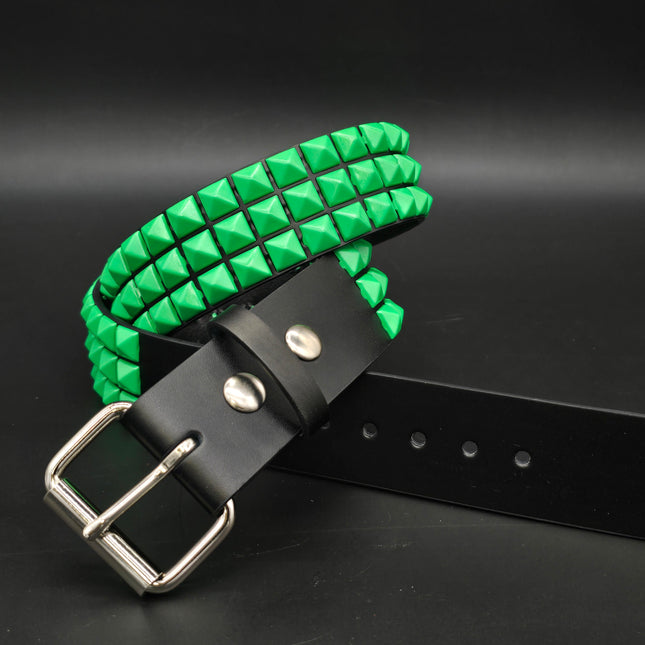 BT104-GS POWDER COATED GREEN PYRAMID STUDDED BELT