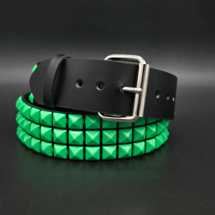 BT104-GS POWDER COATED GREEN PYRAMID STUDDED BELT