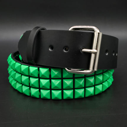 BT104-GS POWDER COATED GREEN PYRAMID STUDDED BELT