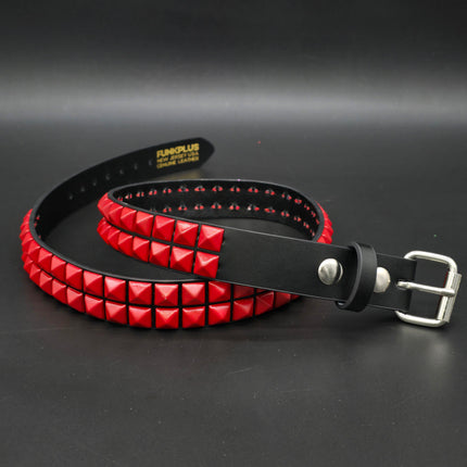 BT117-RS  POWDER COATED RED PYRAMID STUDDED BELT
