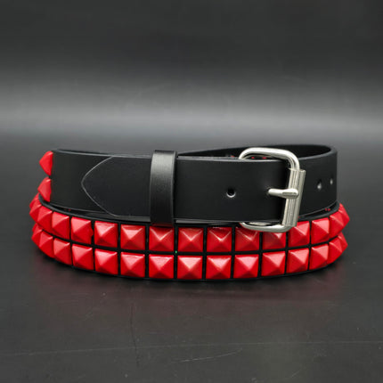 BT117-RS  POWDER COATED RED PYRAMID STUDDED BELT