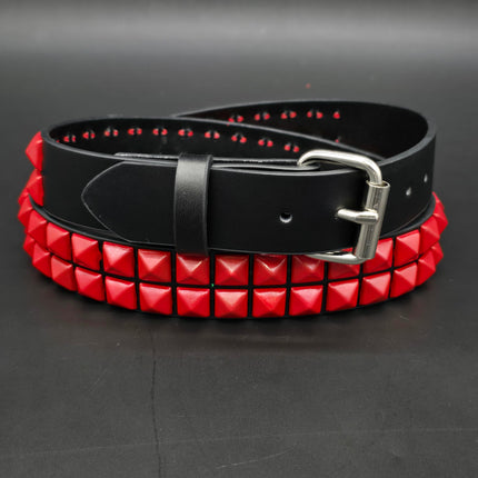 BT117-RS  POWDER COATED RED PYRAMID STUDDED BELT