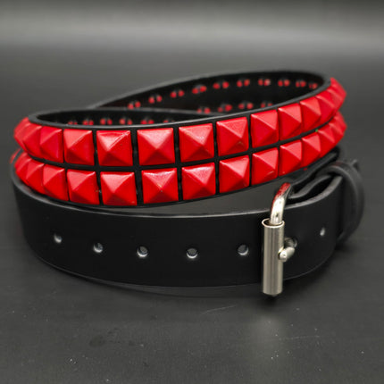 BT117-RS  POWDER COATED RED PYRAMID STUDDED BELT