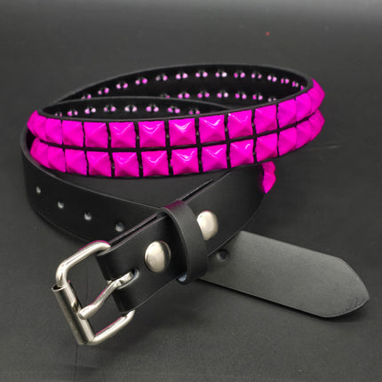 BT117-PS  POWDER COATED PINK PYRAMID STUDDED BELT