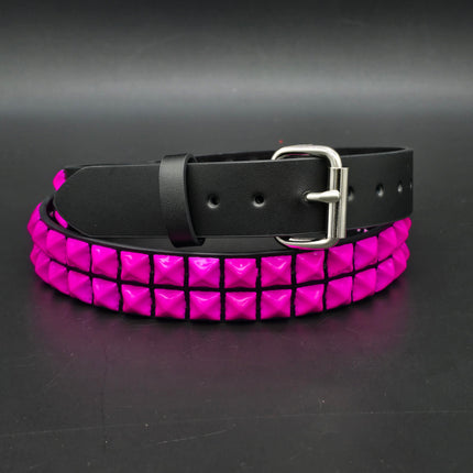 BT117-PS  POWDER COATED PINK PYRAMID STUDDED BELT