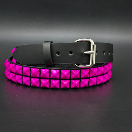 BT117-PS  POWDER COATED PINK PYRAMID STUDDED BELT